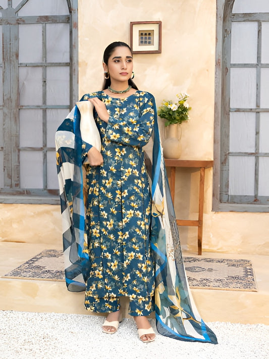 Floral printed summer lawn suit by Bunaaz – view 2
